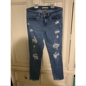 Levi 711 Blue distress skinny jeans